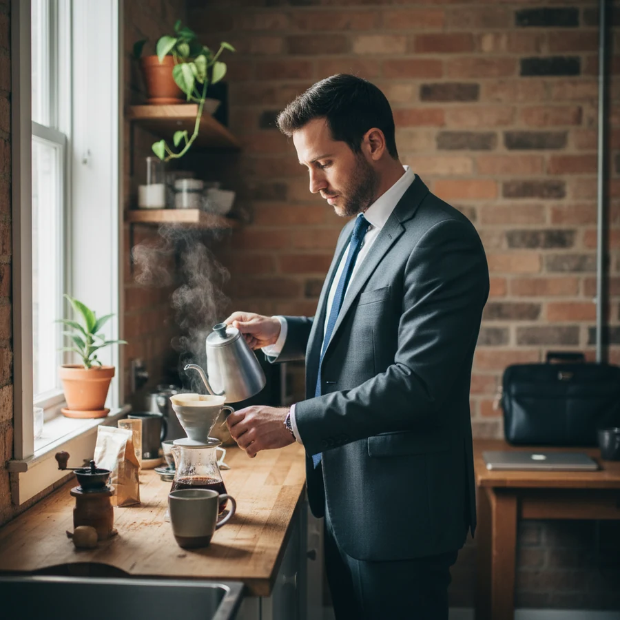 Man managing a busy morning, the everyday stress eleuthero is traditionally used for