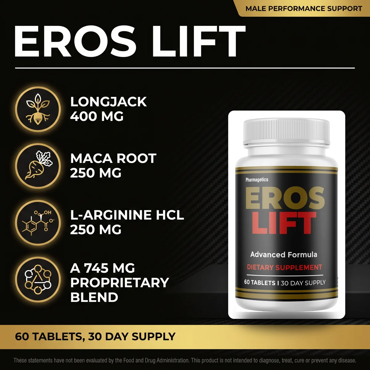 Eros Lift male performance support tablets with longjack 400 mg and a botanical blend