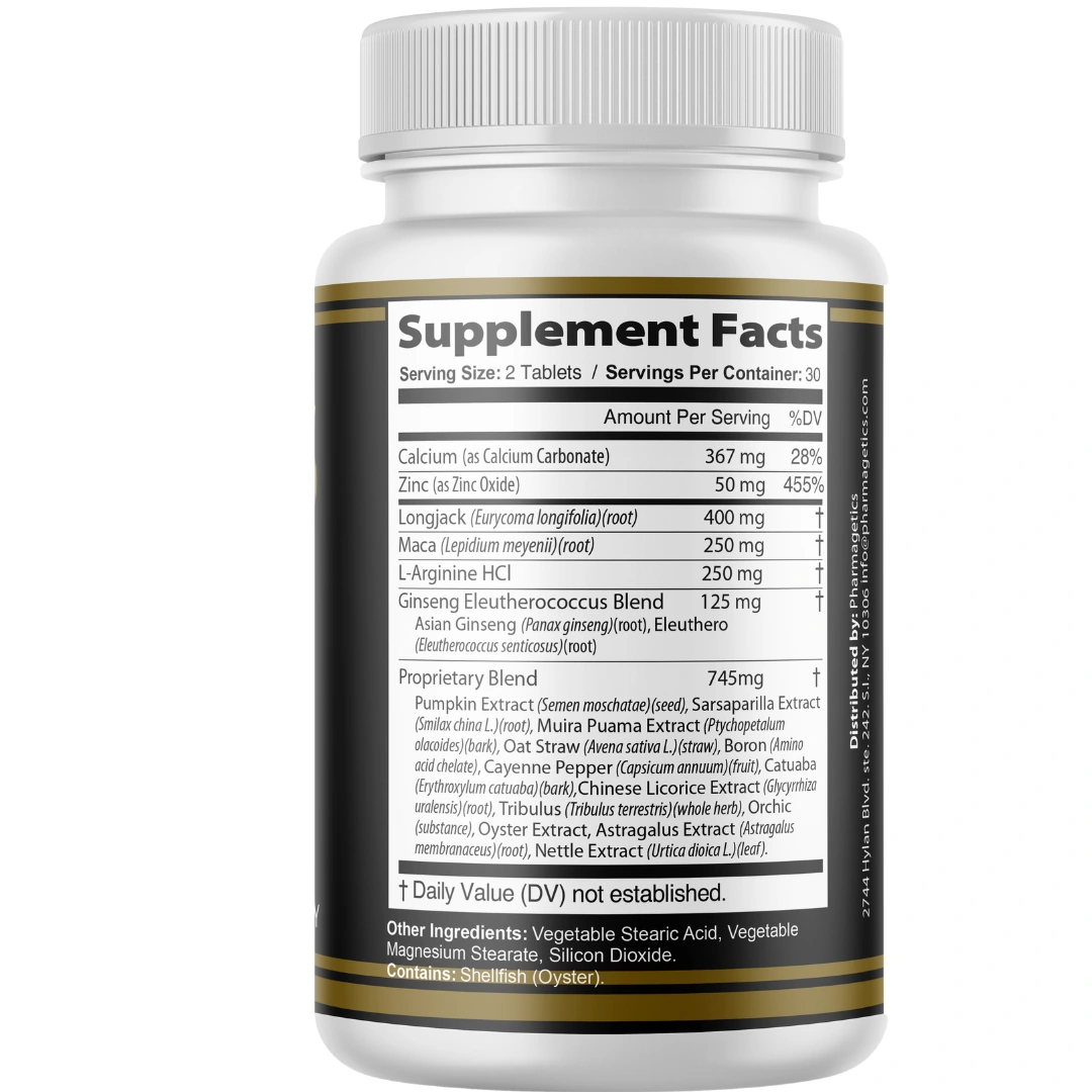 Eros Lift Supplement Facts label showing zinc, longjack, maca, L-arginine and the proprietary blend